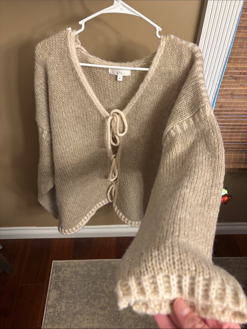 NWOT -Tied FRONT Cream V-Neck Knit Cardigan